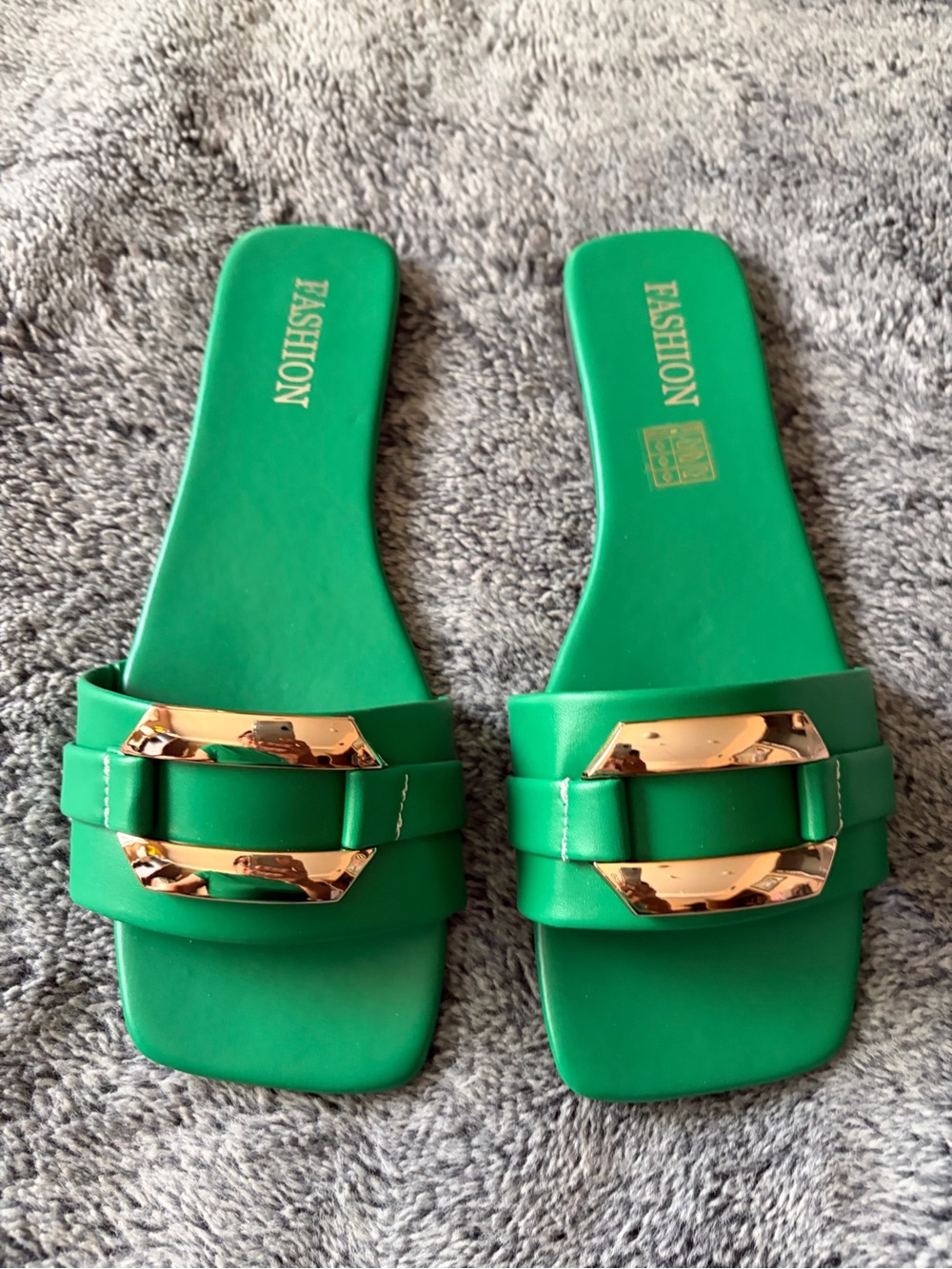 SHEIN Green Slide Sandals with Gold-Tone Buckle